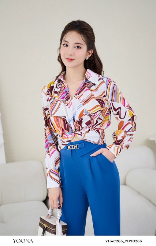 YH4C266 - Áo chiffon nâu,vàng, hồng, trắng