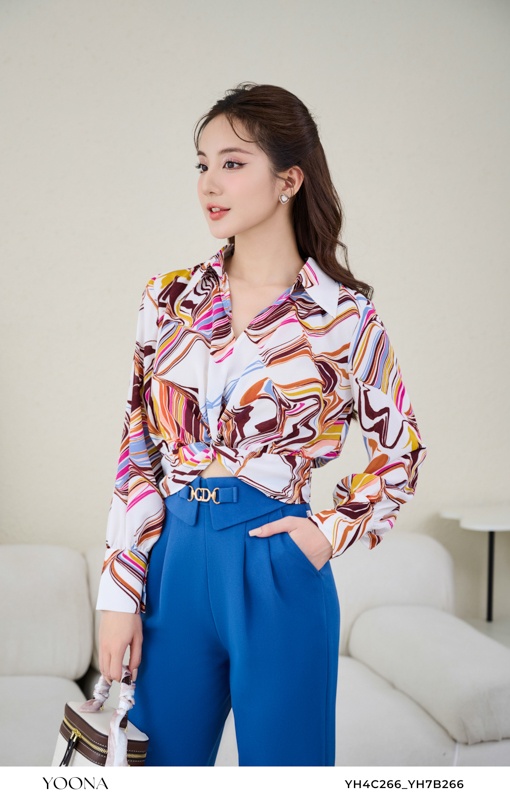 YH4C266 - Áo chiffon nâu,vàng, hồng, trắng