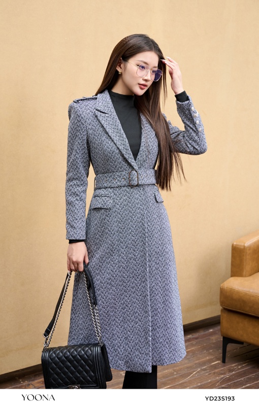 YD23S193- Áo mangto dạ tweed xương cá phẩy