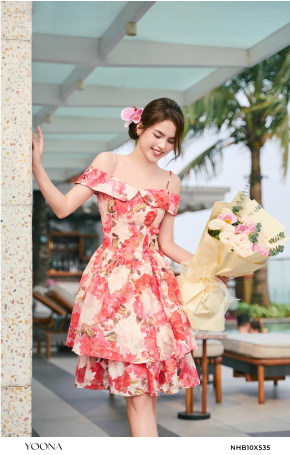 NHB10X535- Đầm organza hoa cẩm chướng