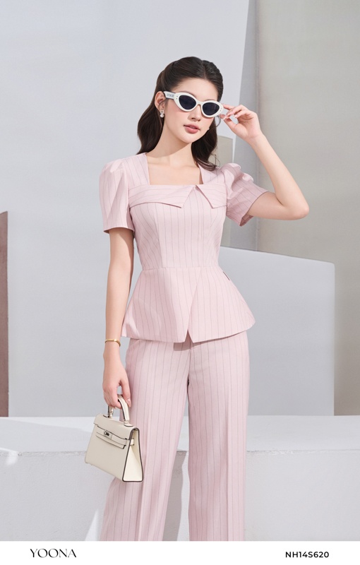 NH14S620- Bộ twill silk chéo kẻ