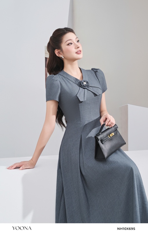 NH10X695- Đầm twill silk hàn