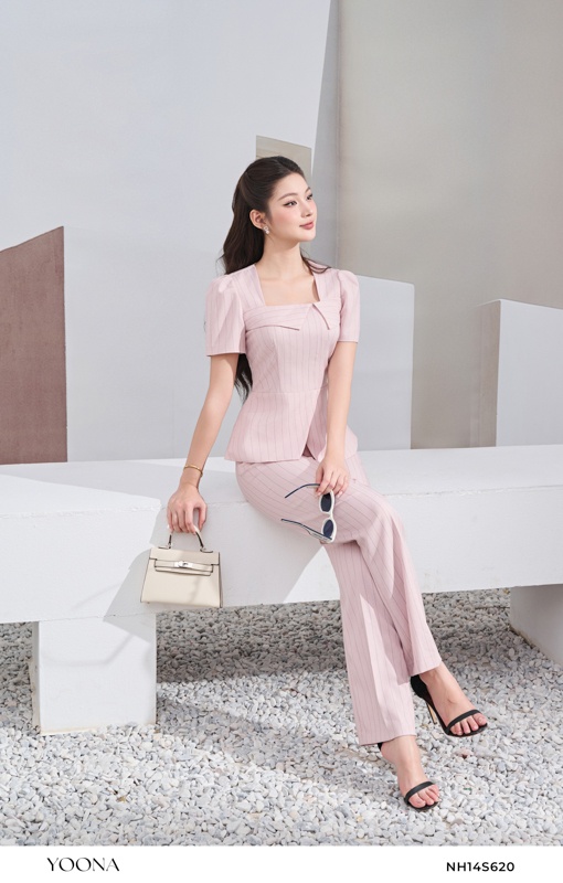 NH14S620- Bộ twill silk chéo kẻ