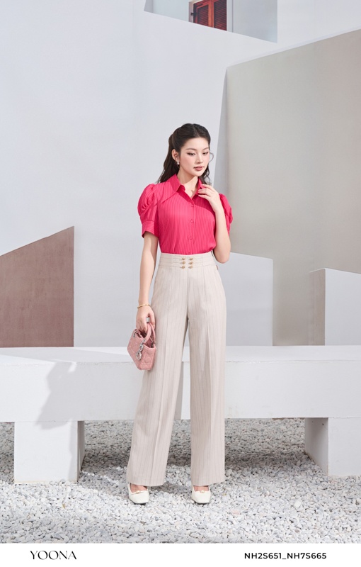 NH7S665- Quần twill silk kẻ