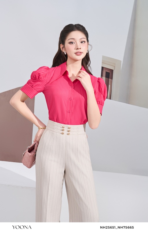 NH7S665- Quần twill silk kẻ