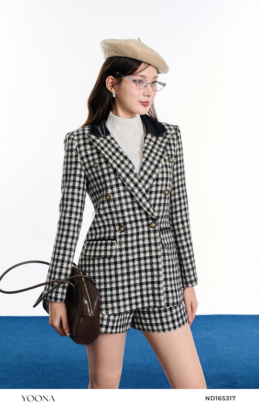 ND16S317 - Sét dạ tweed caro kim tuyến