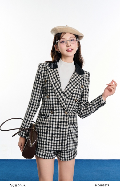 ND16S317 - Sét dạ tweed caro kim tuyến