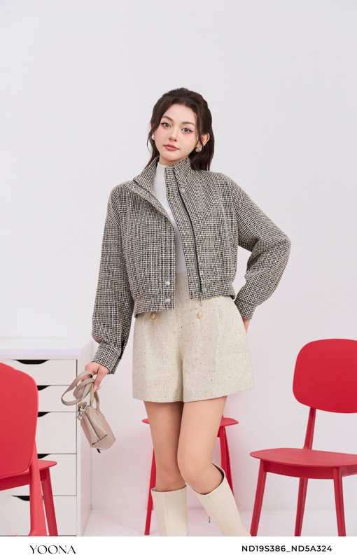 ND19S386 - Áo khoác dạ tweed kẻ