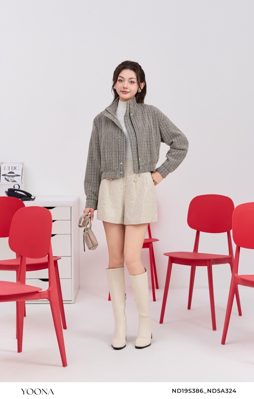 ND19S386 - Áo khoác dạ tweed kẻ