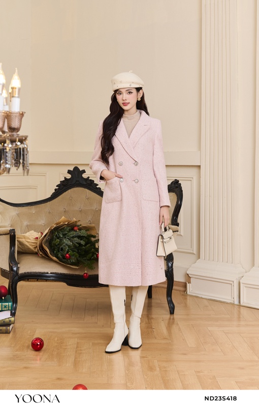 ND23S418 - Áo măng tô dạ tweed kim sa