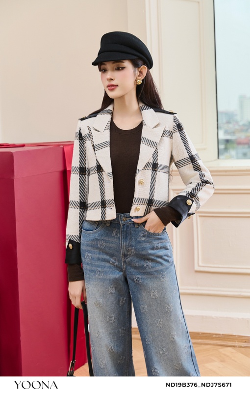 ND19B376 - Áo khoác dạ tweed kẻ