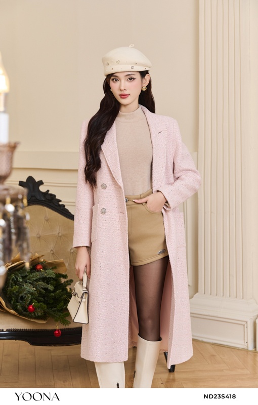 ND23S418 - Áo măng tô dạ tweed kim sa