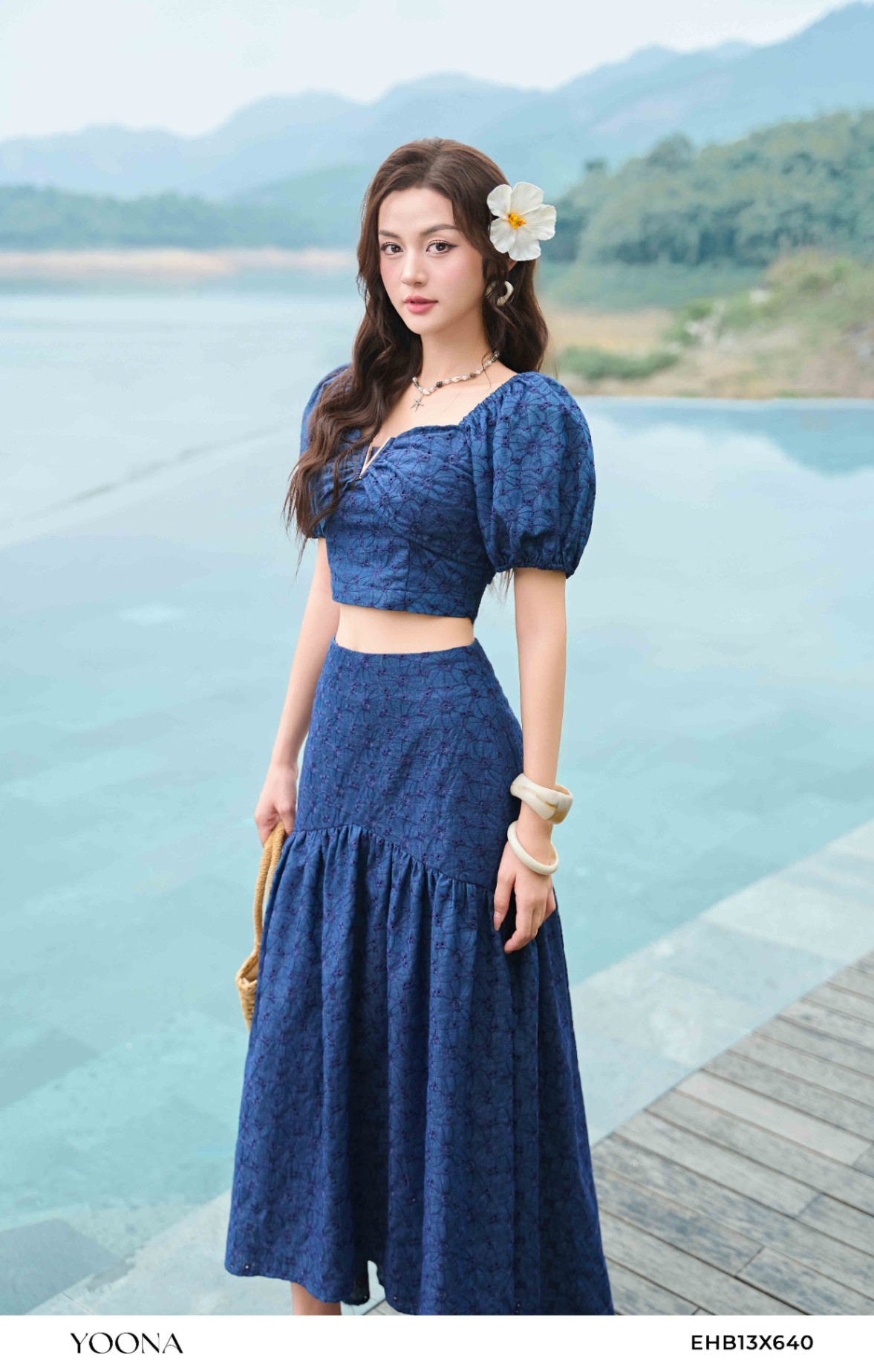 EHB13X640 - Sét bộ denim thêu hoa 3D