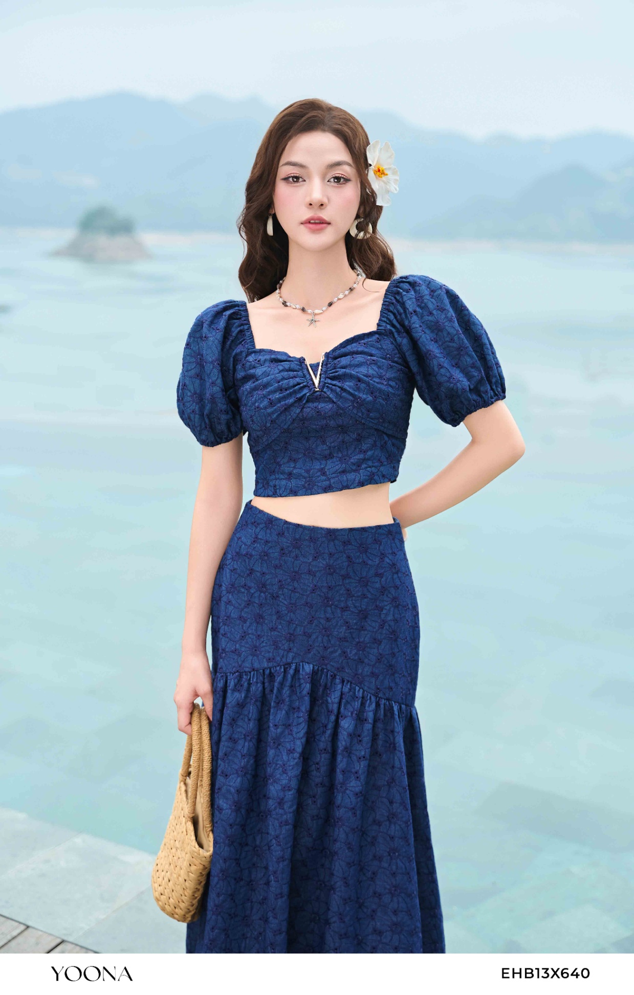 EHB13X640 - Sét bộ denim thêu hoa 3D
