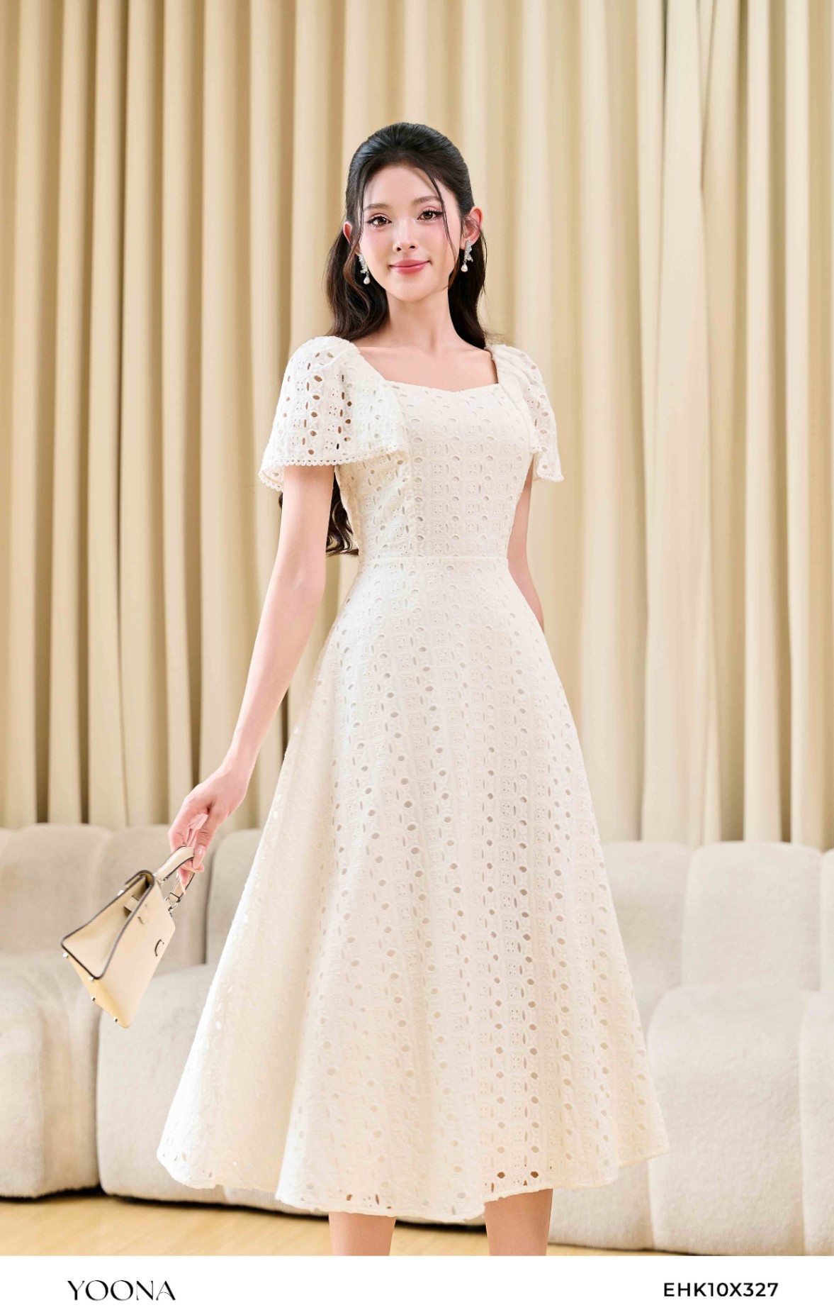 EHK10X327- Đầm thô ren hoa