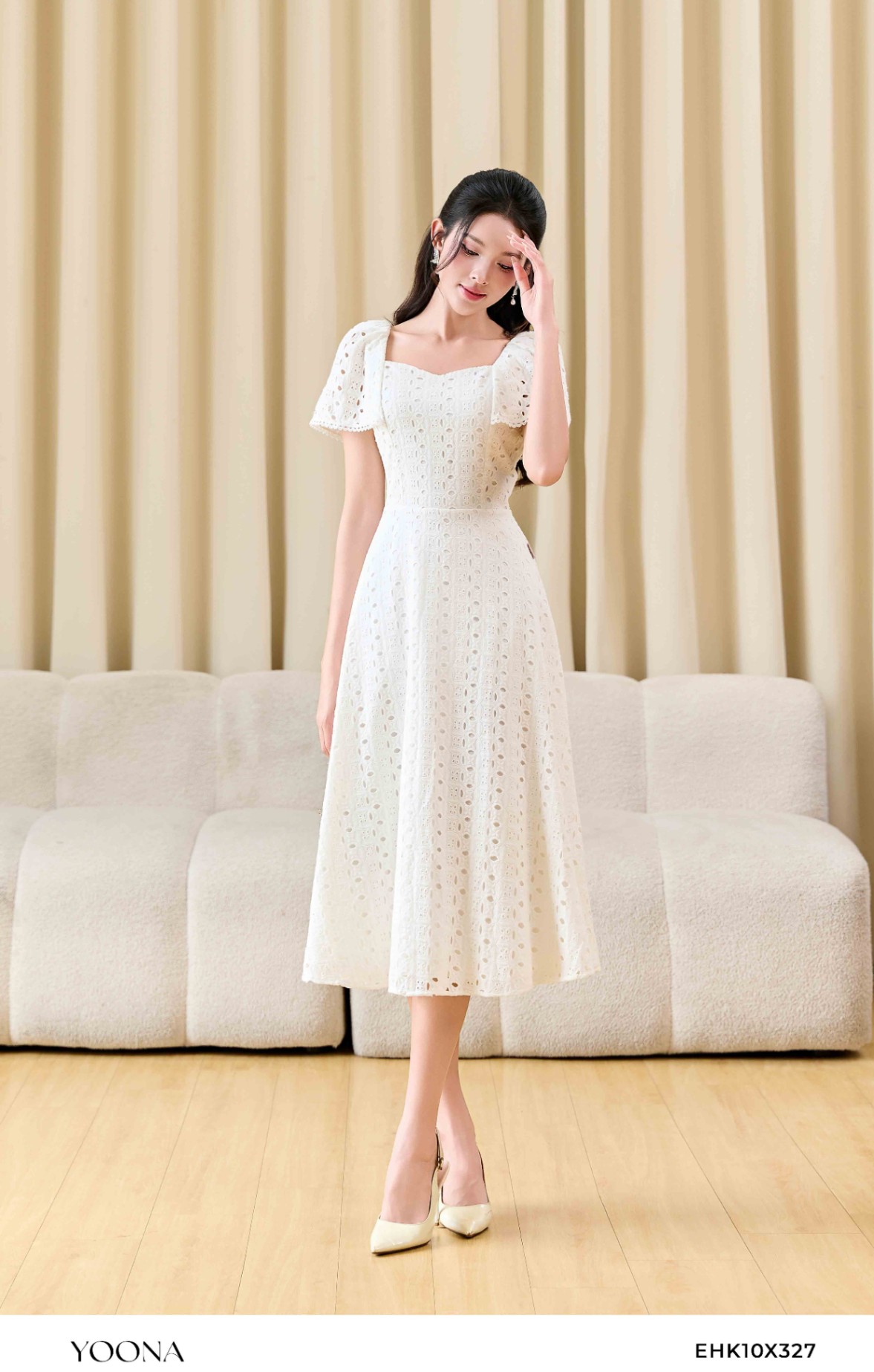 EHK10X327- Đầm thô ren hoa