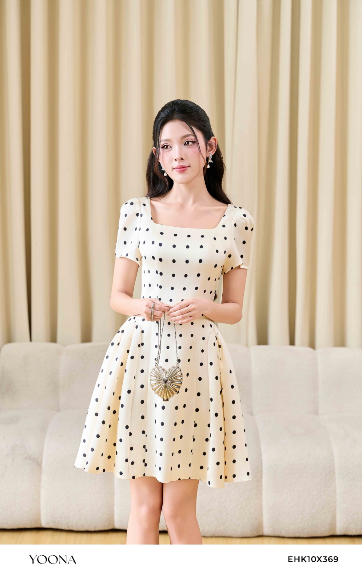 EHK10X369 - Đầm lụa queen chấm bi