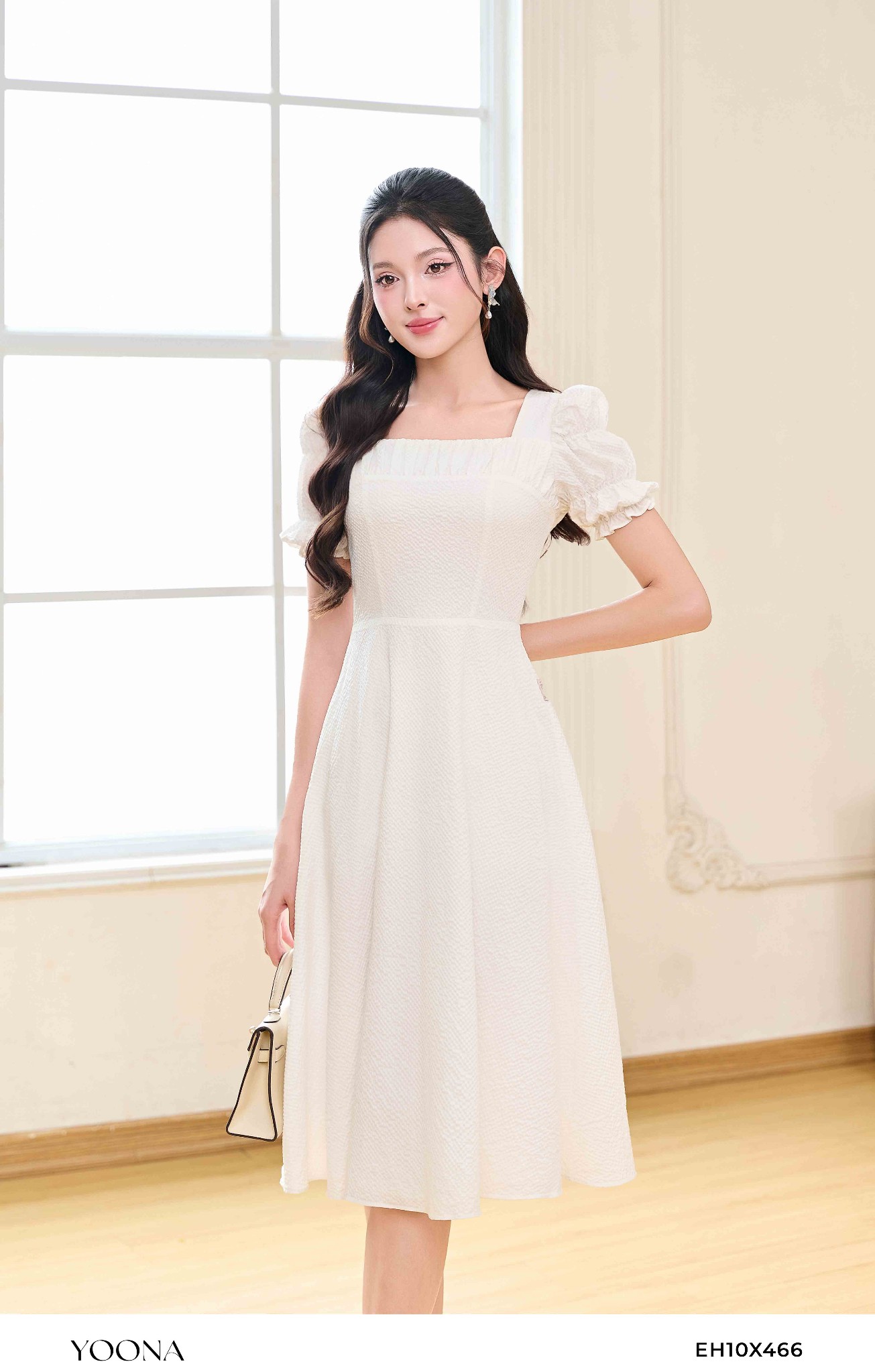 EH10X466 - Đầm thô xốp kẻ ô