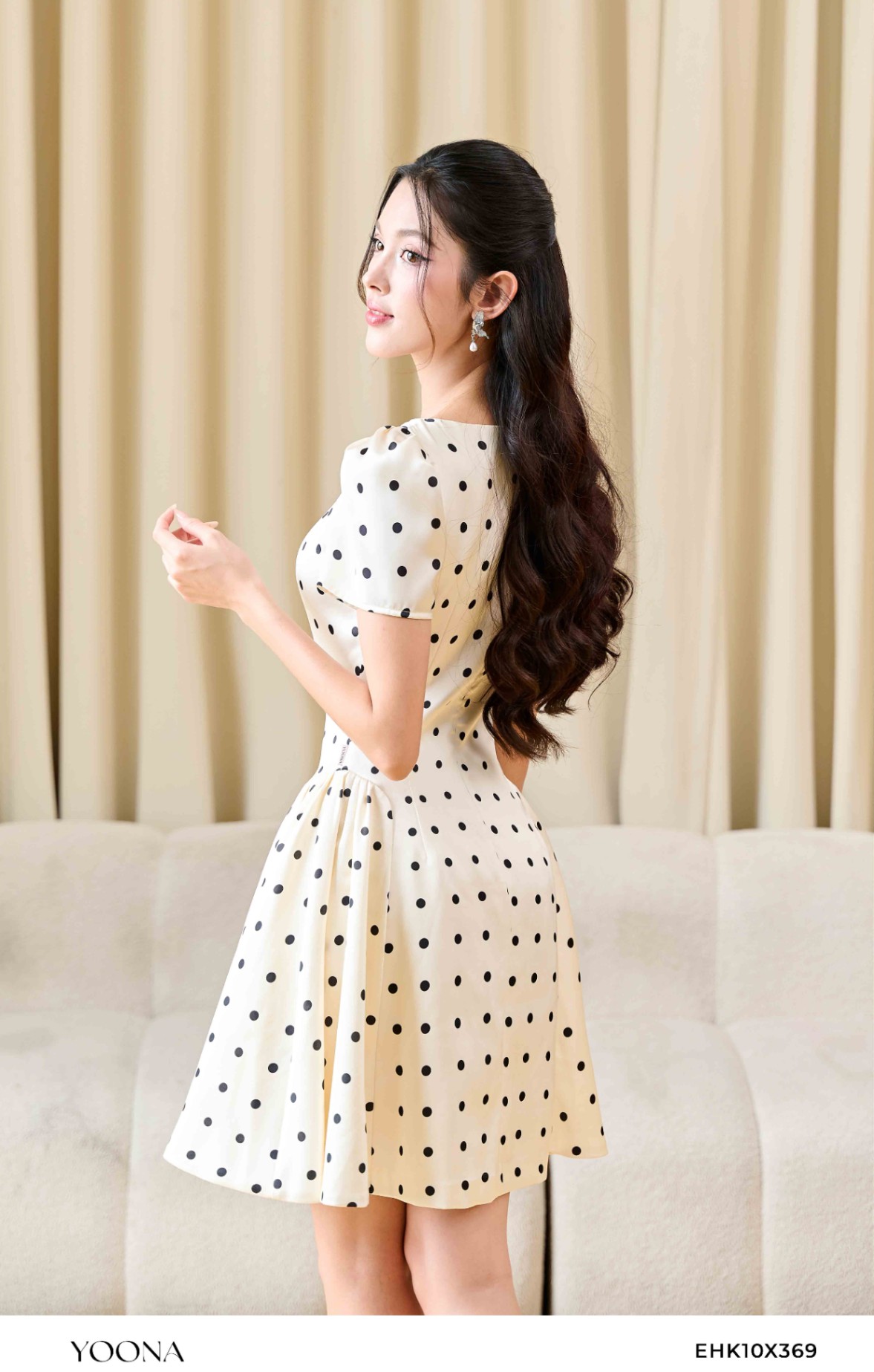 EHK10X369 - Đầm lụa queen chấm bi
