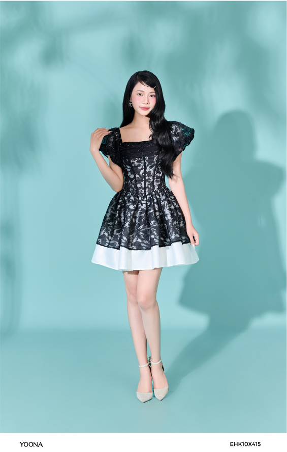 EHK10X415 - Đầm tơ Oganza hoa