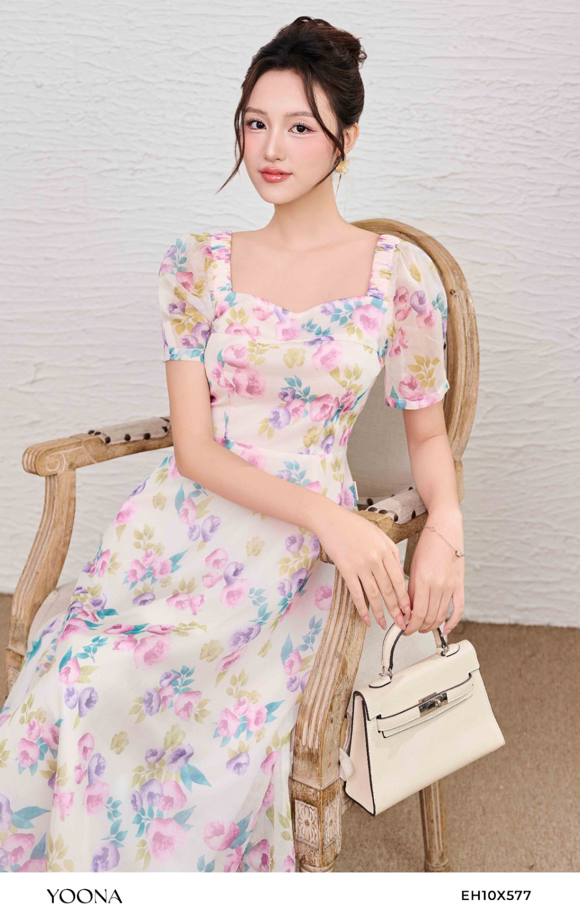 EH10X577 - Đầm tơ hoa
