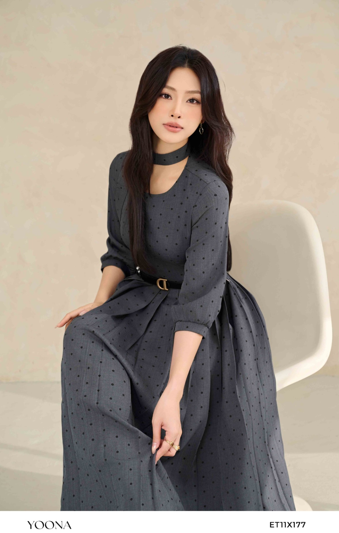 ET11X177 - Đầm đũi xước chấm bi