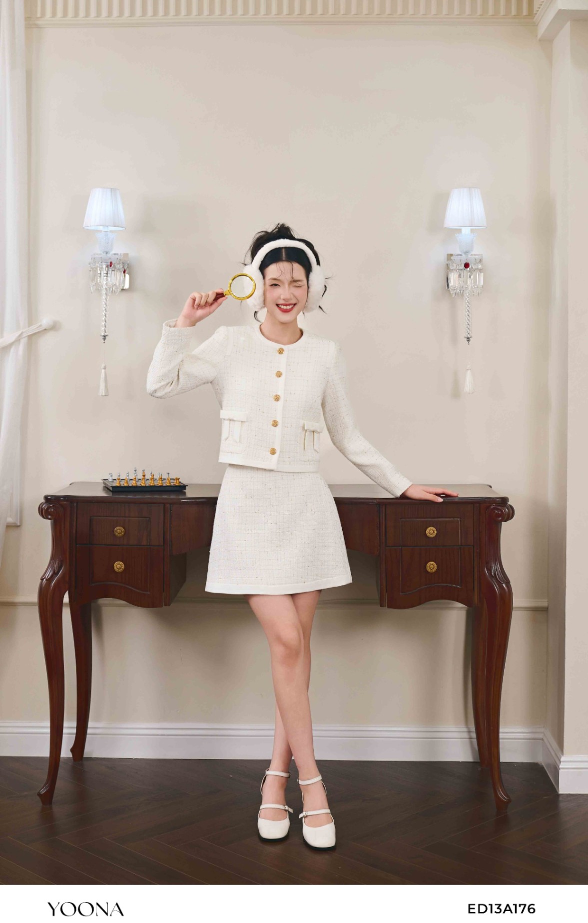 ED13A176 - Bộ dạ tweed kẻ kim tuyến