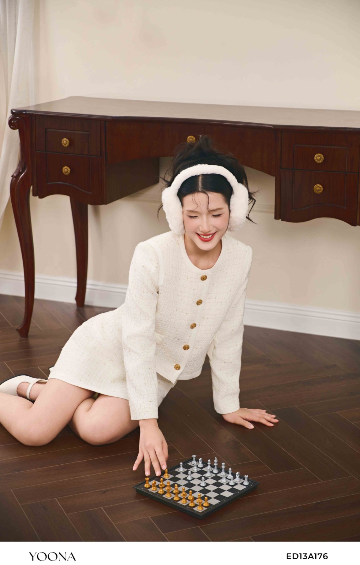 ED13A176 - Bộ dạ tweed kẻ kim tuyến