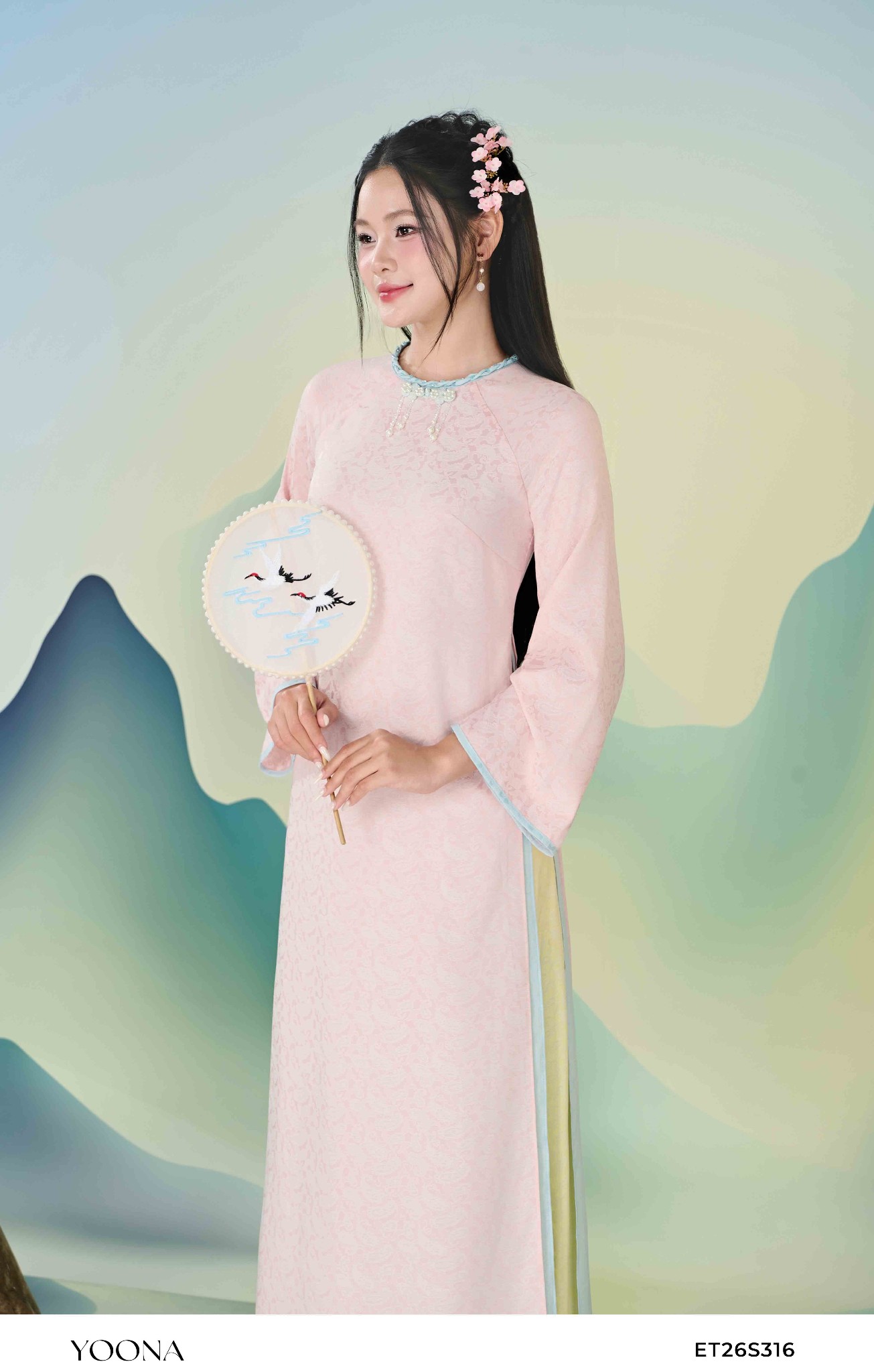 ET26S316 - Sét bộ áo dài lụa gấm hoa văn