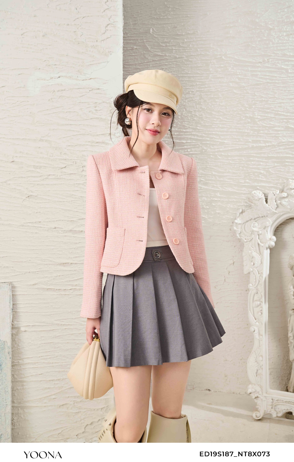 ED19S187 - Áo khoác dạ tweed kẻ kim tuyến