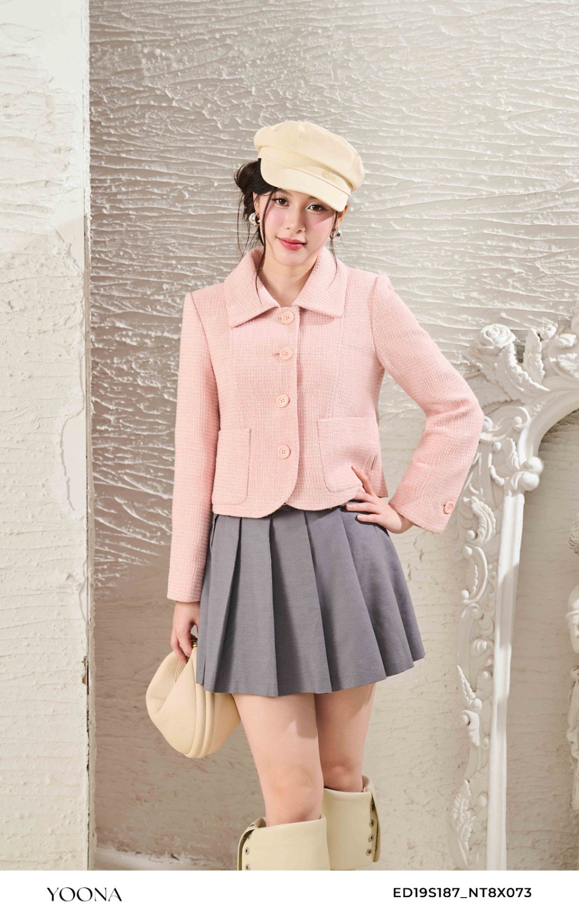 ED19S187 - Áo khoác dạ tweed kẻ kim tuyến