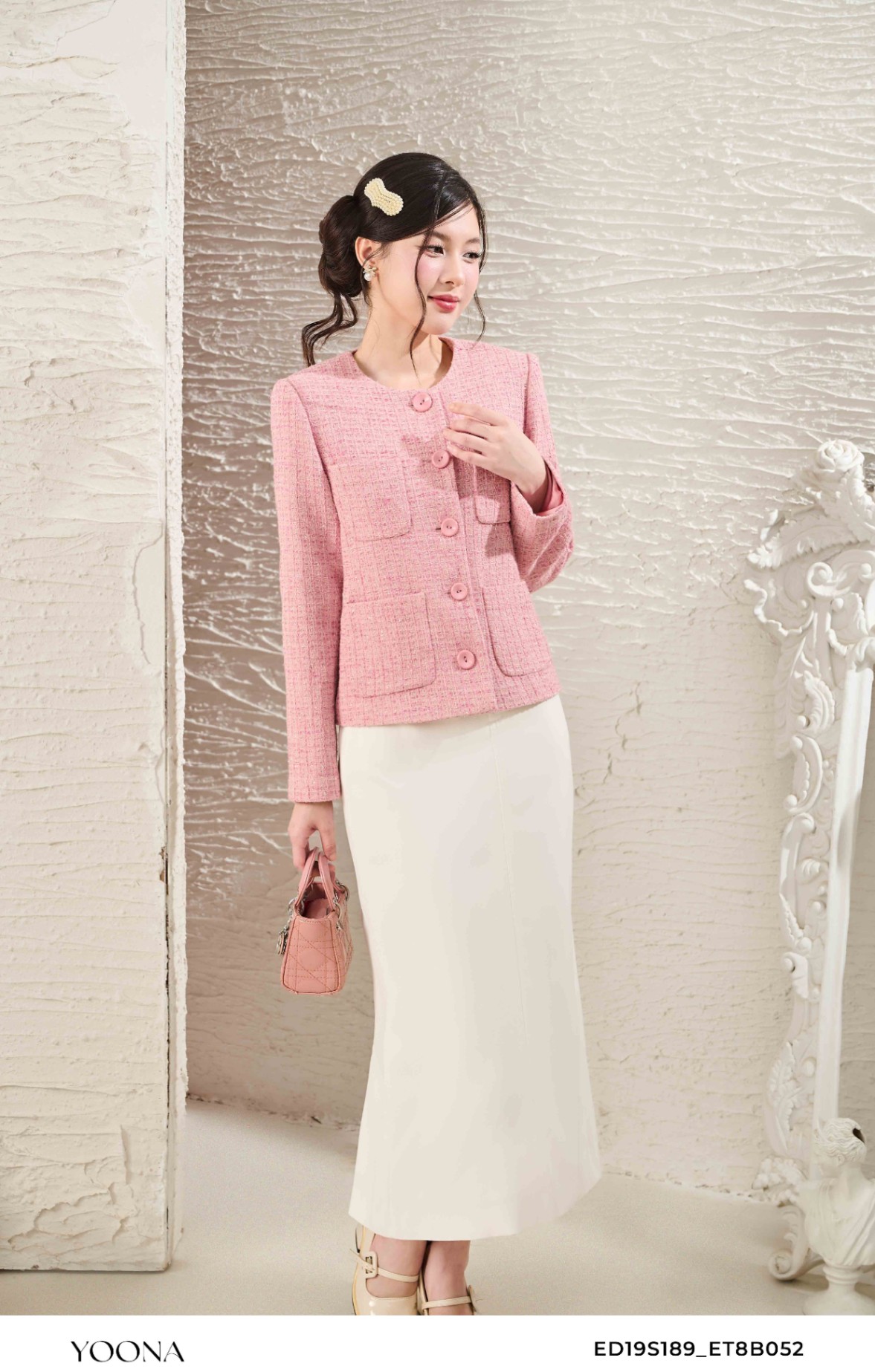 ED19S189 - Áo khoác dạ tweed kẻ kim tuyến