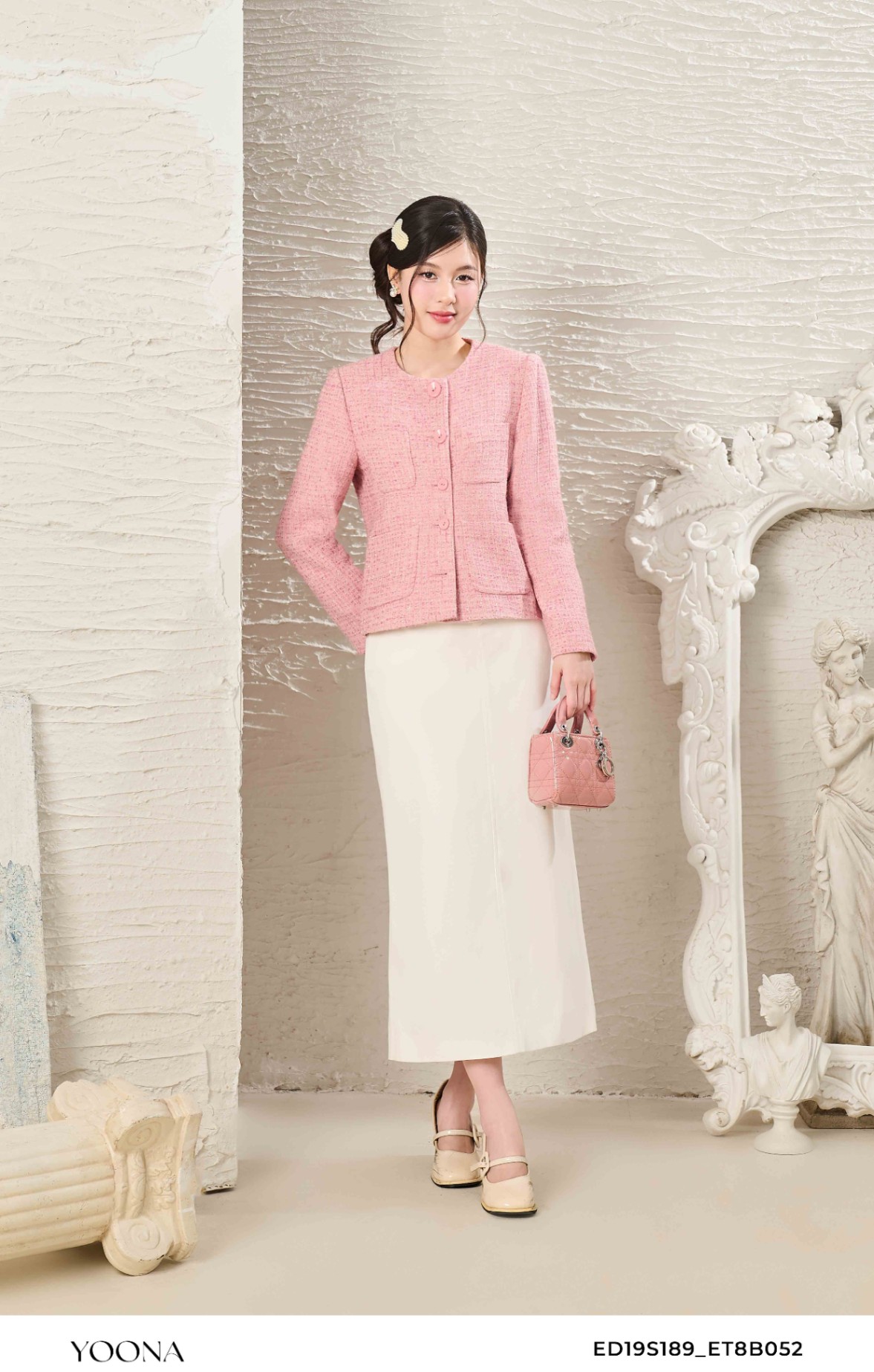 ED19S189 - Áo khoác dạ tweed kẻ kim tuyến