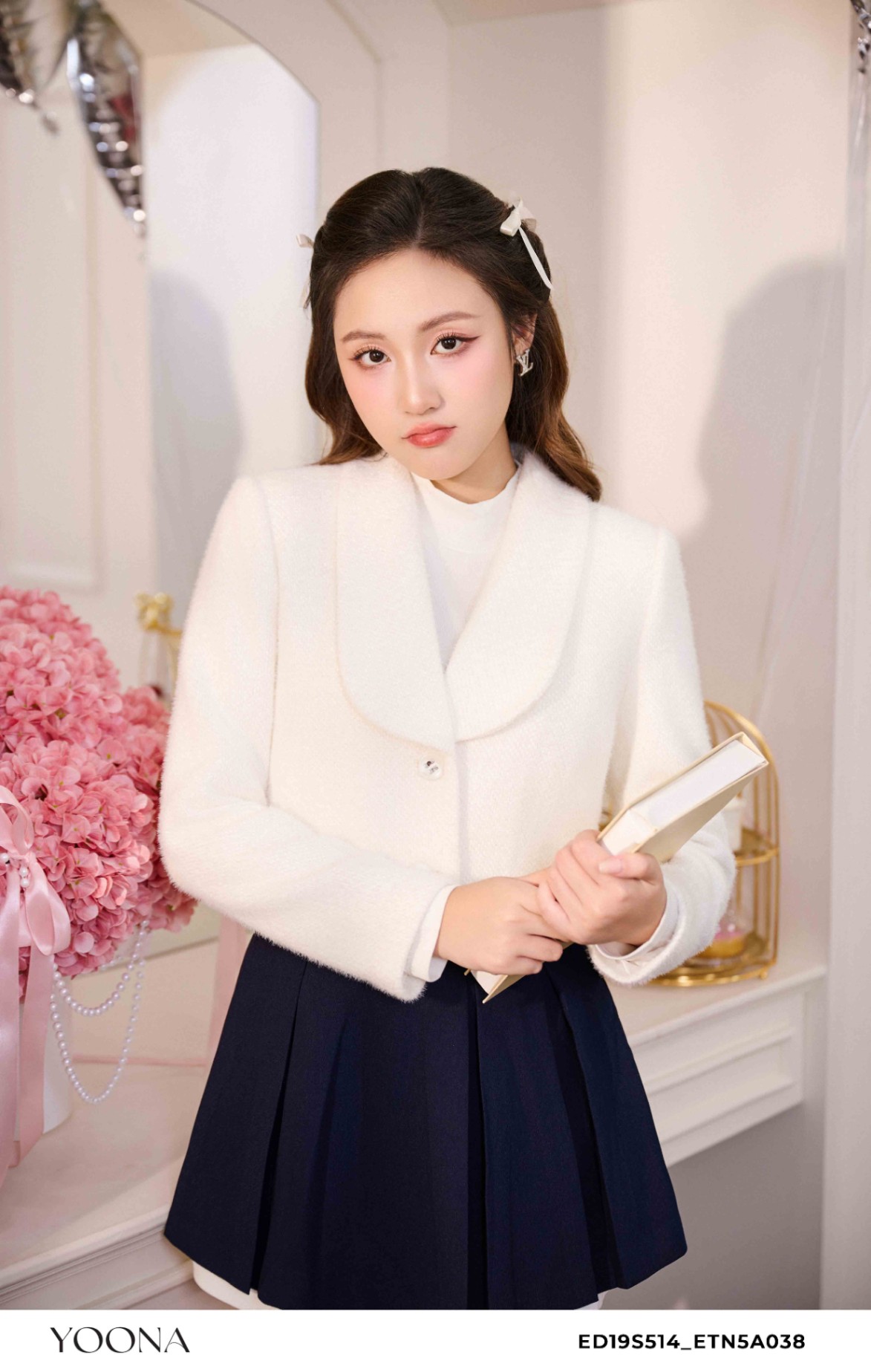 ED19S514 - Áo khoác dạ lông thỏ