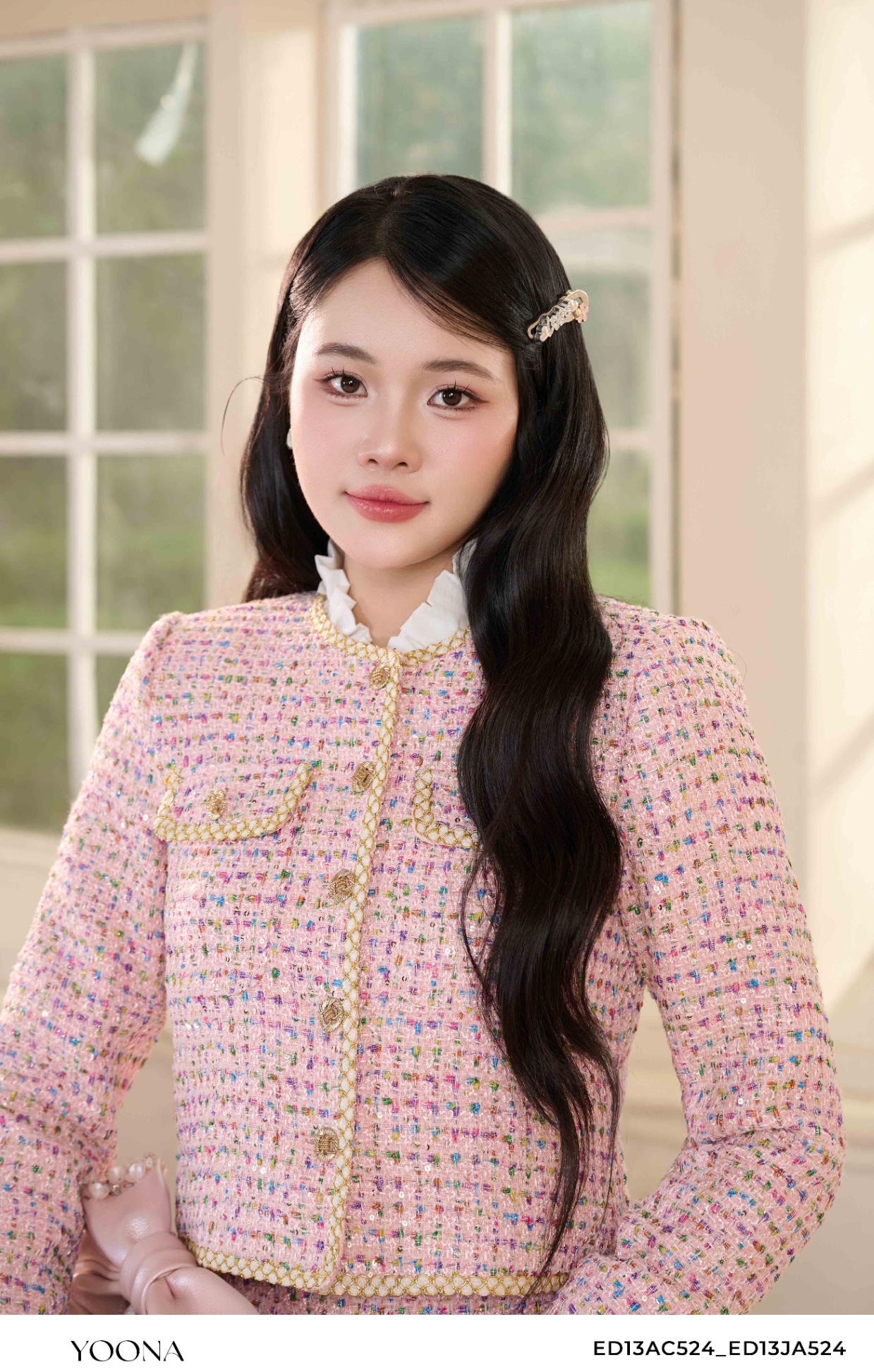 ED13AC524 - Sét bộ dạ tweed kẻ kim tuyến