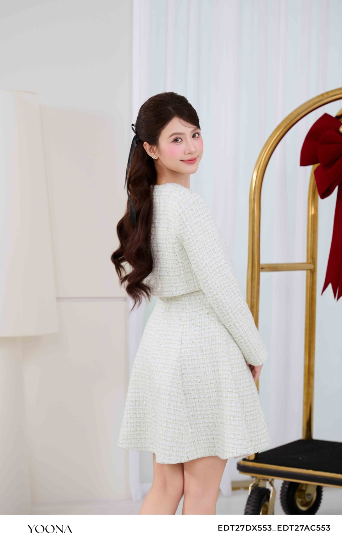 EDT27DX553 - Sét bộ tweed kẻ kim tuyến