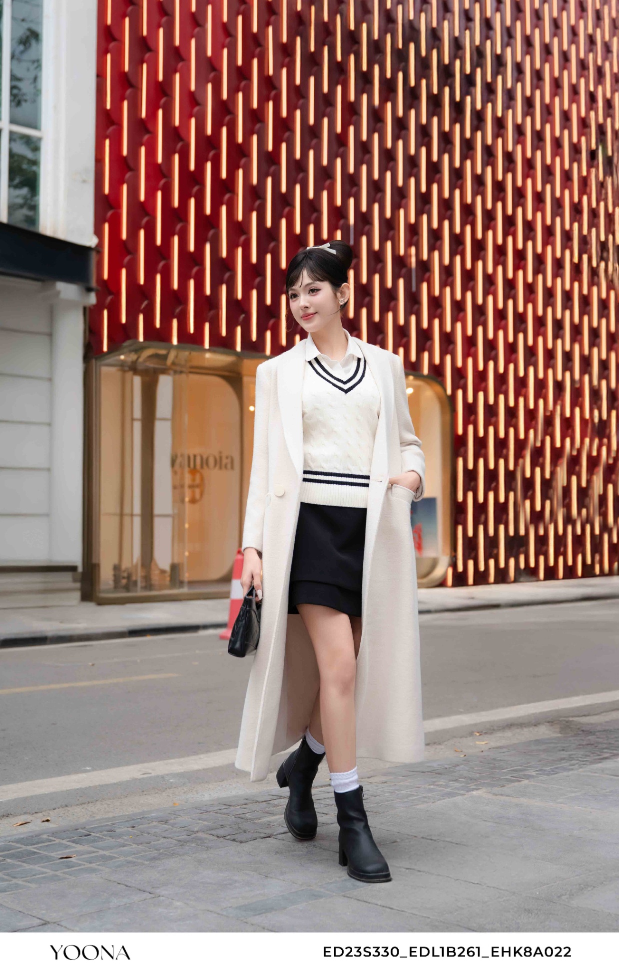 ED23S330 - Áo khoác dạ lông - L - Be sáng