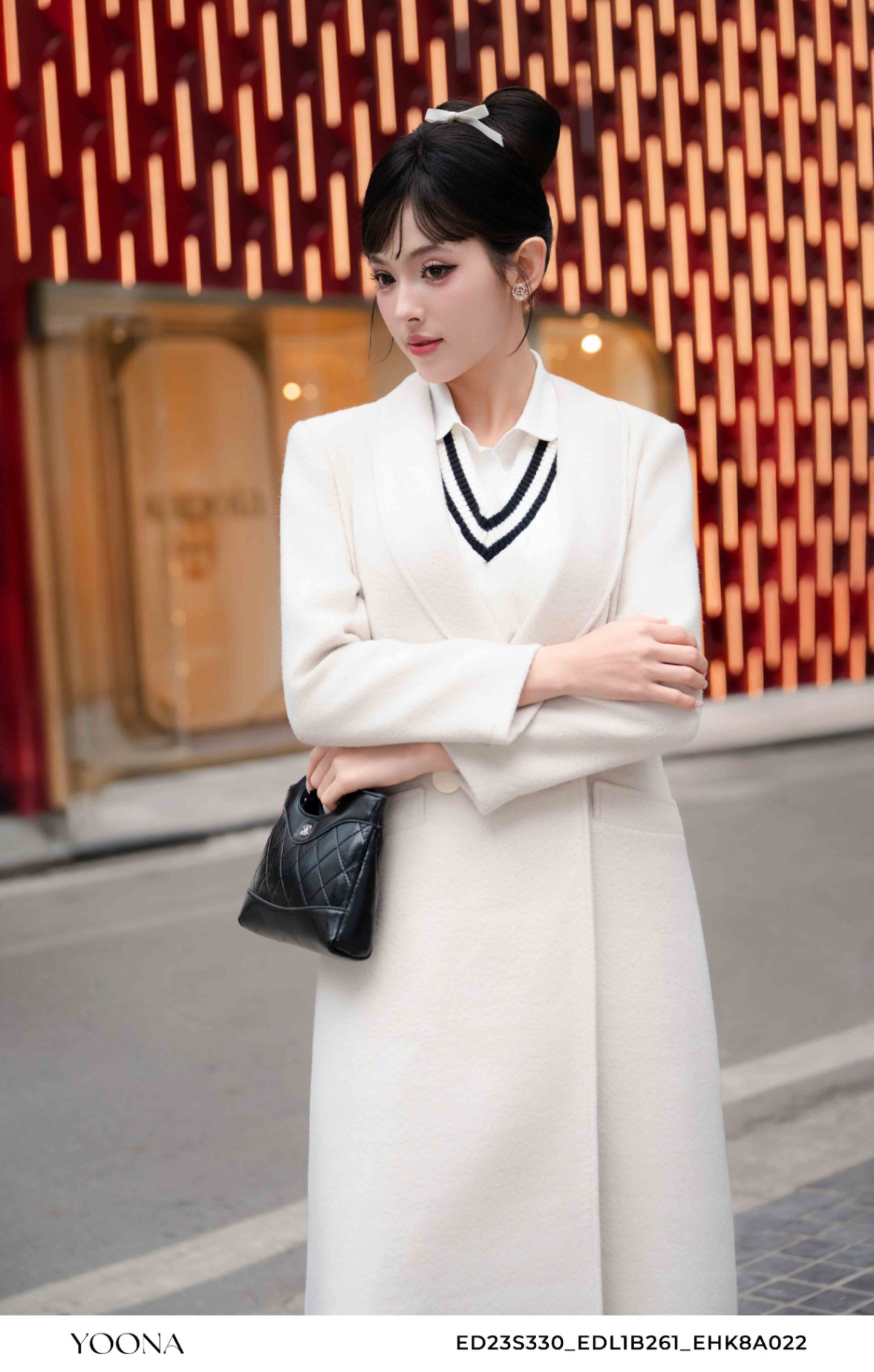 ED23S330 - Áo khoác dạ lông - S - Be sáng