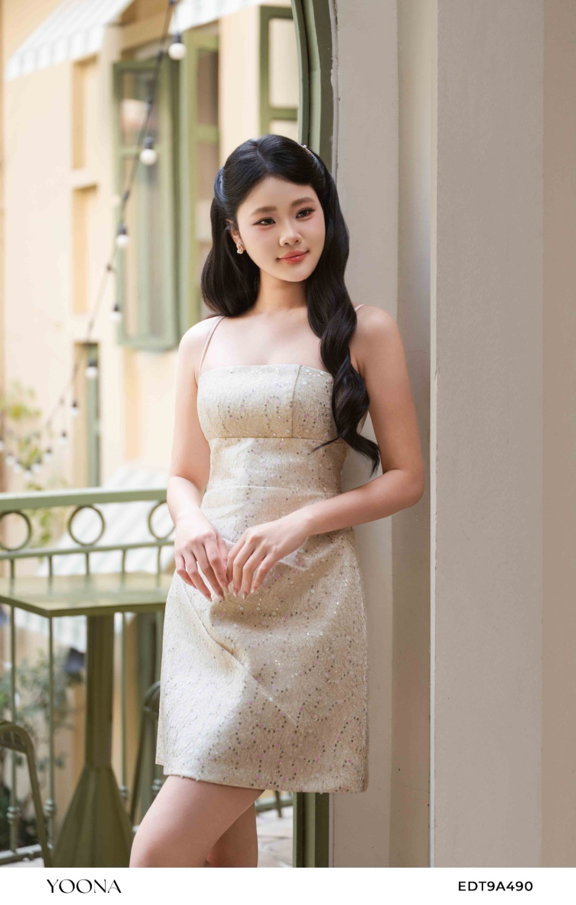 EDT9A490 - Đầm tafta lưới ánh nhũ