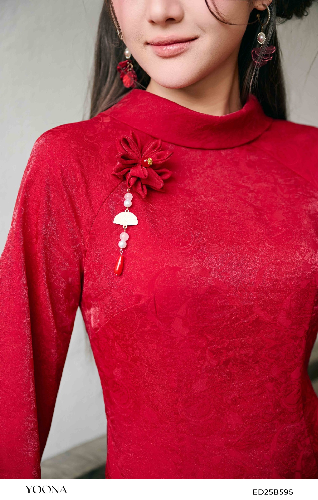 ED25B595 - Sét bộ áo dài tơ vân ánh kim hoa