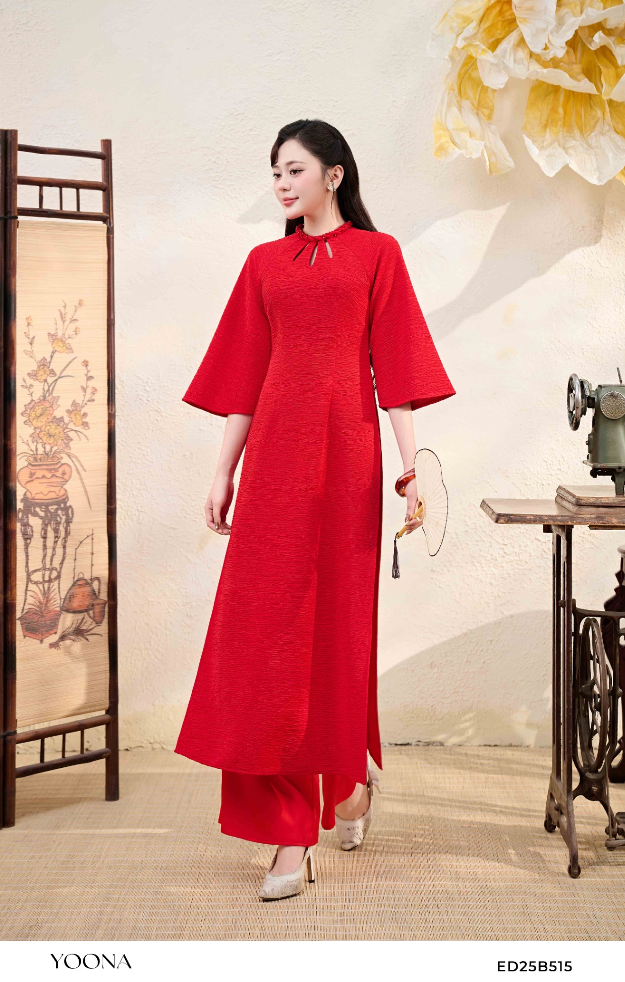ED25B515 - Sét bộ áo dài xốp dập nhăn