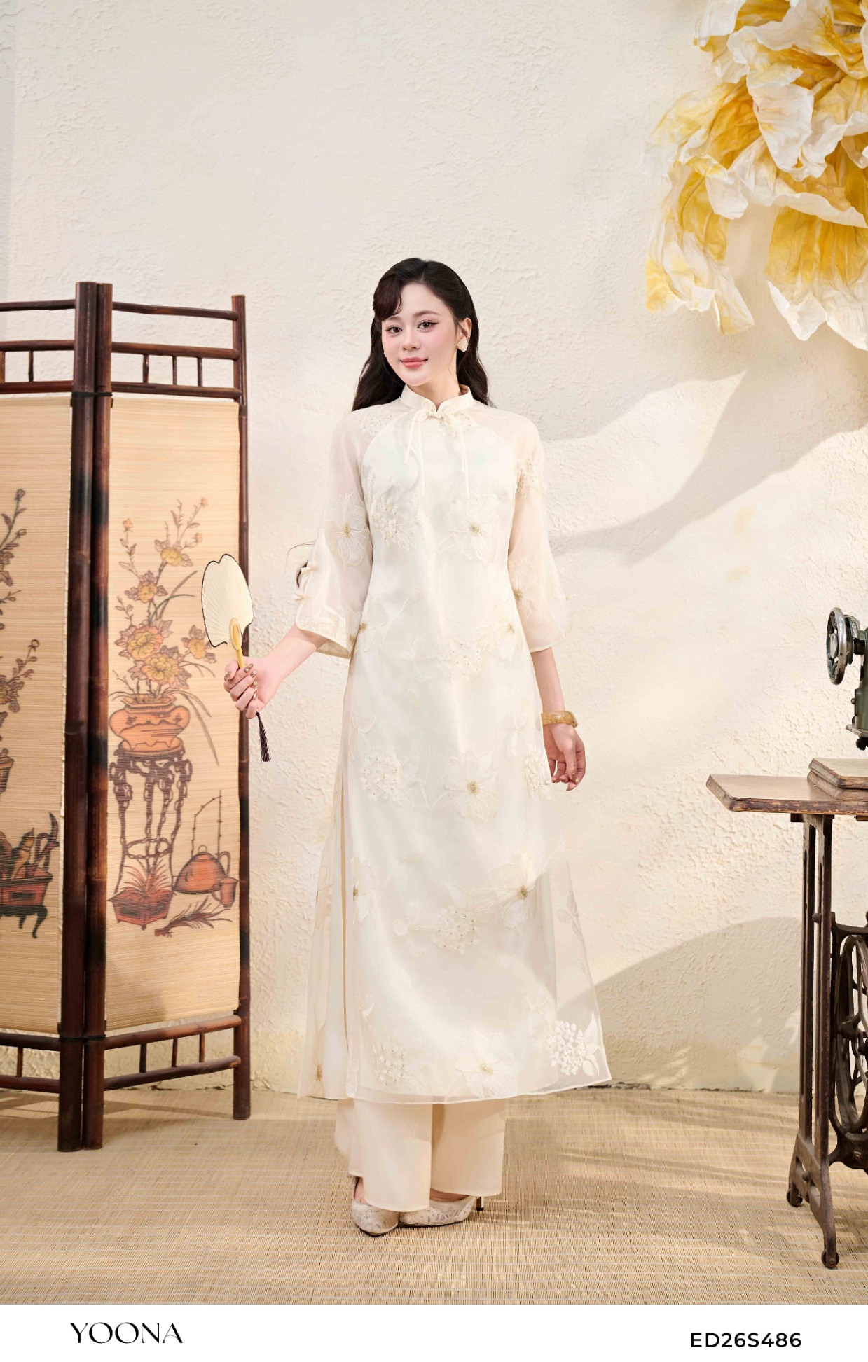 ED26S486 - Sét bộ tơ thêu hoa 3D