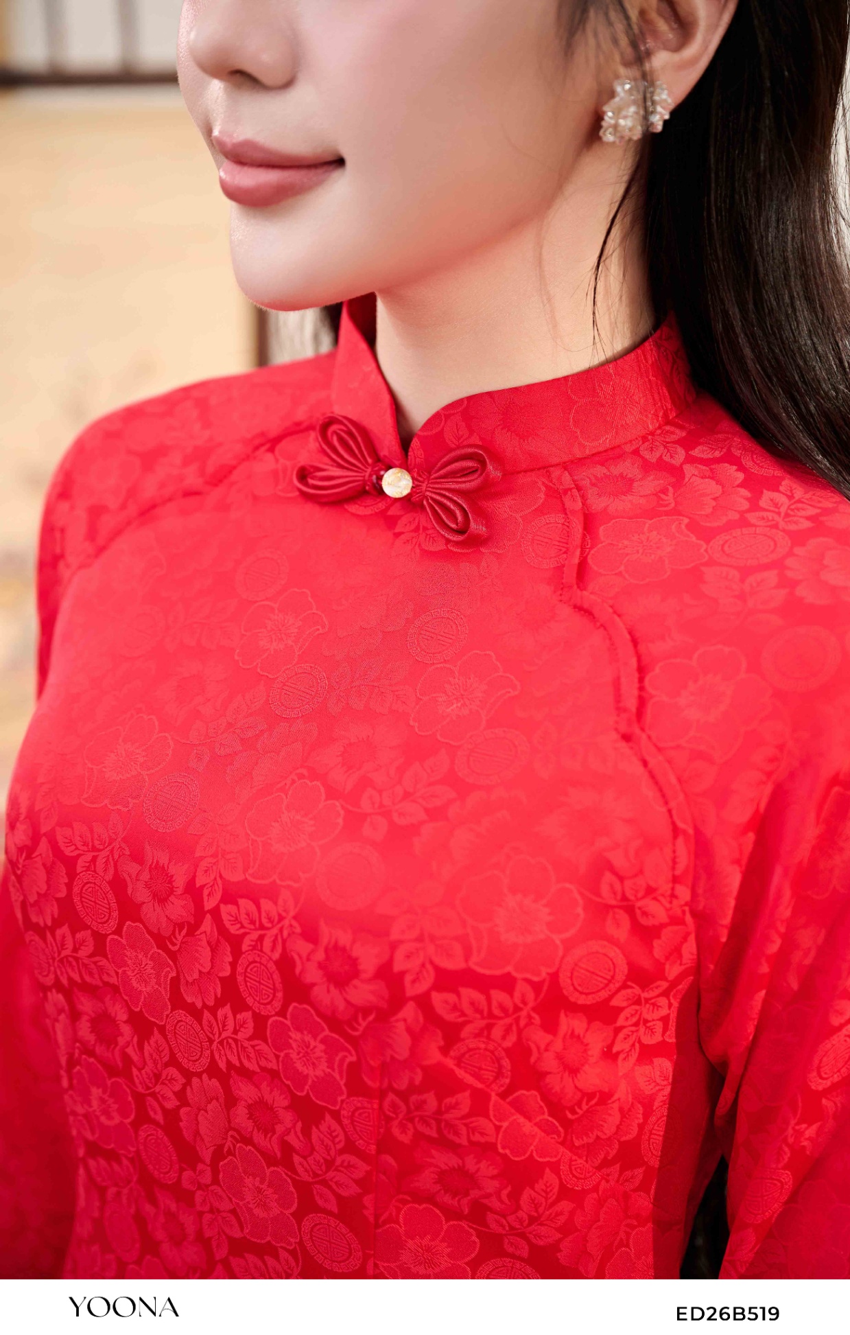 ED26B519 - Sét bộ áo dài lụa hoa
