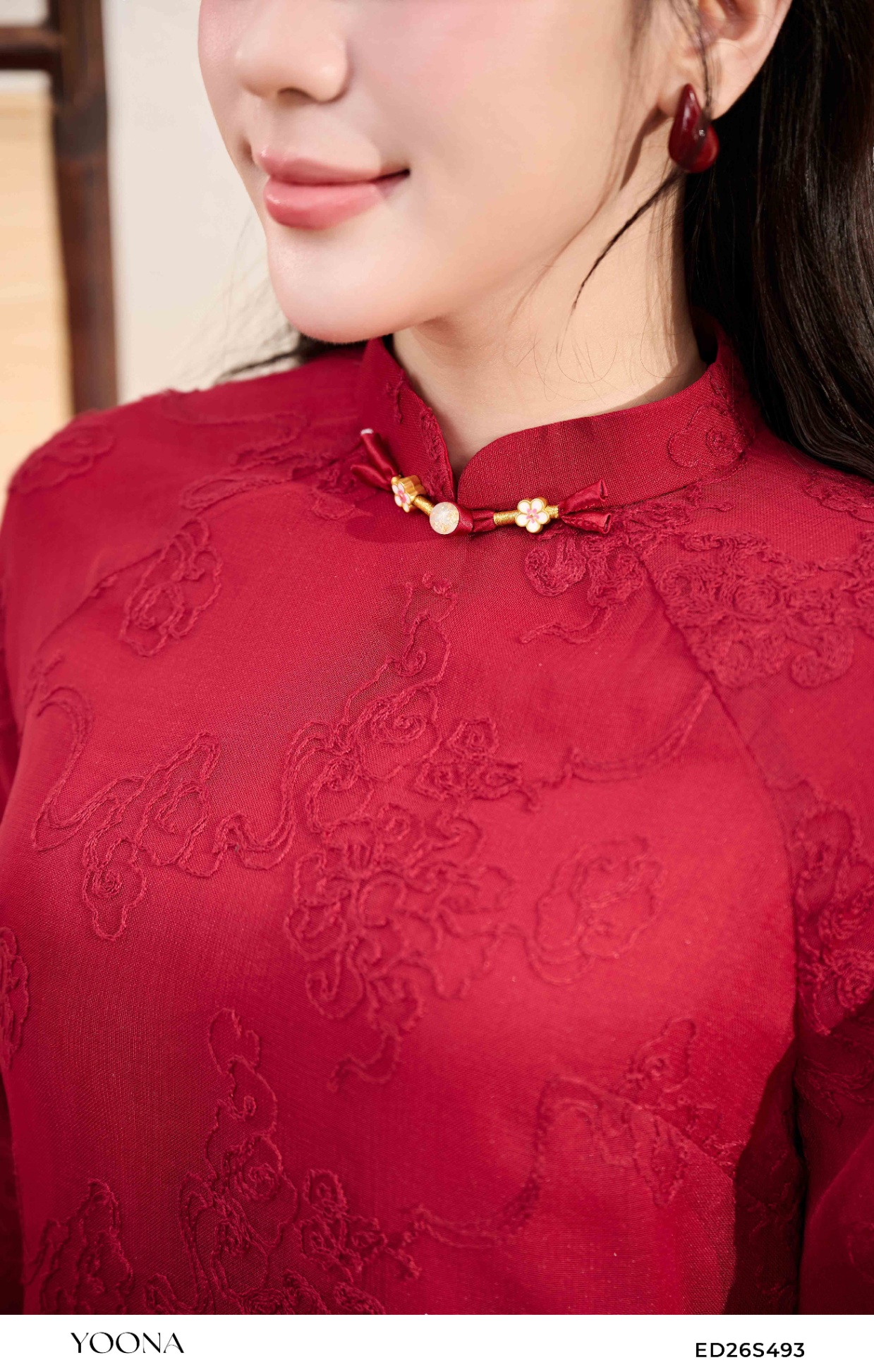 ED26S493 - Sét bộ áo dài lưới thêu hoa