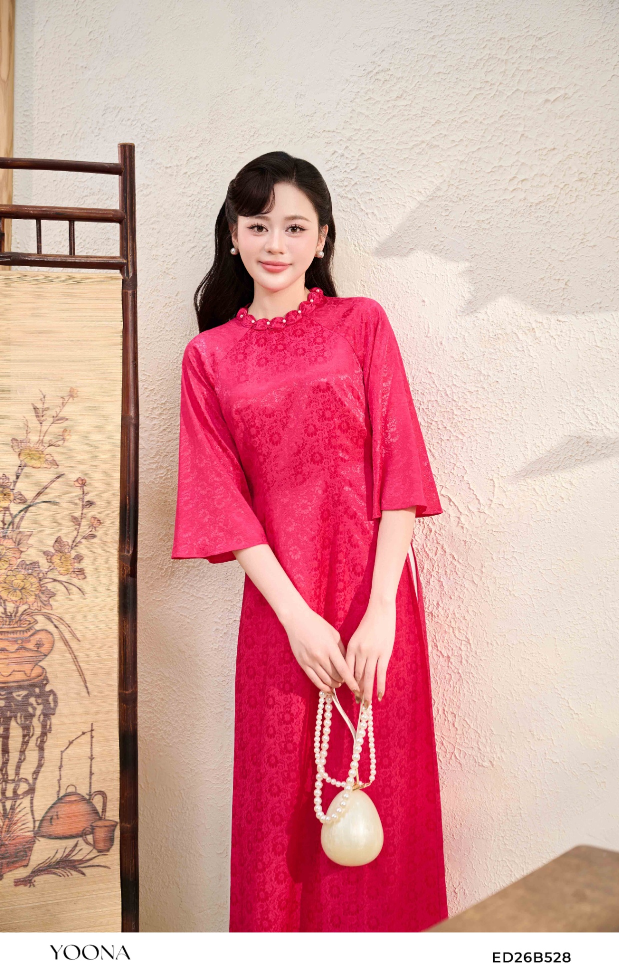 ED26B528 - Sét bộ áo dài lụa hoa