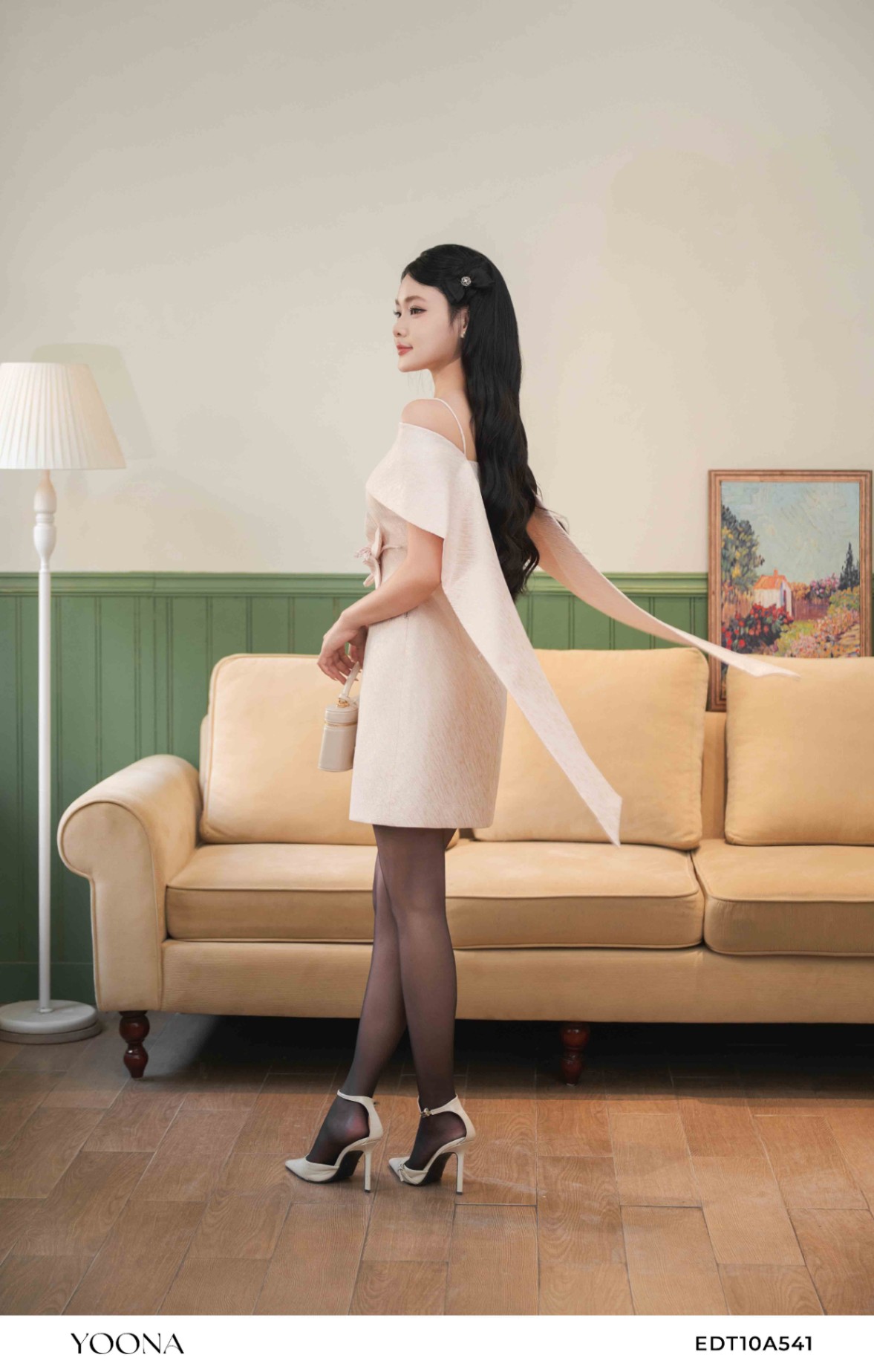 EDT10A541 - Đầm gấm hồng ánh nhũ