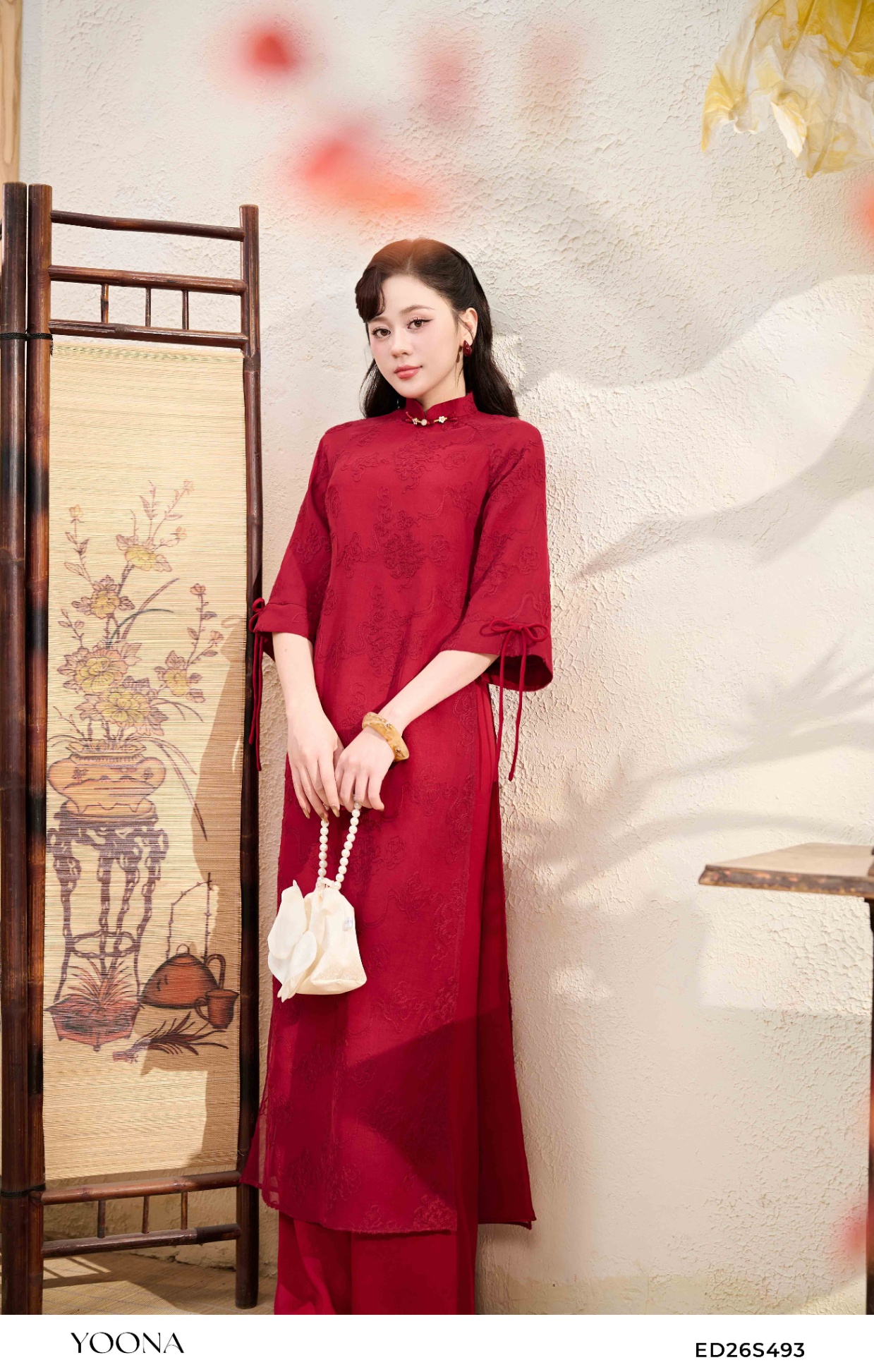 ED26S493 - Sét bộ áo dài lưới thêu hoa