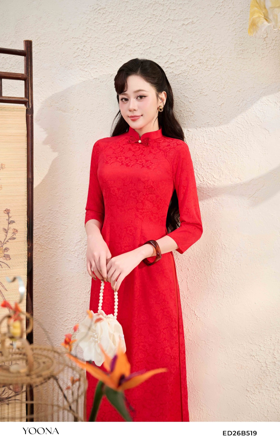 ED26B519 - Sét bộ áo dài lụa hoa
