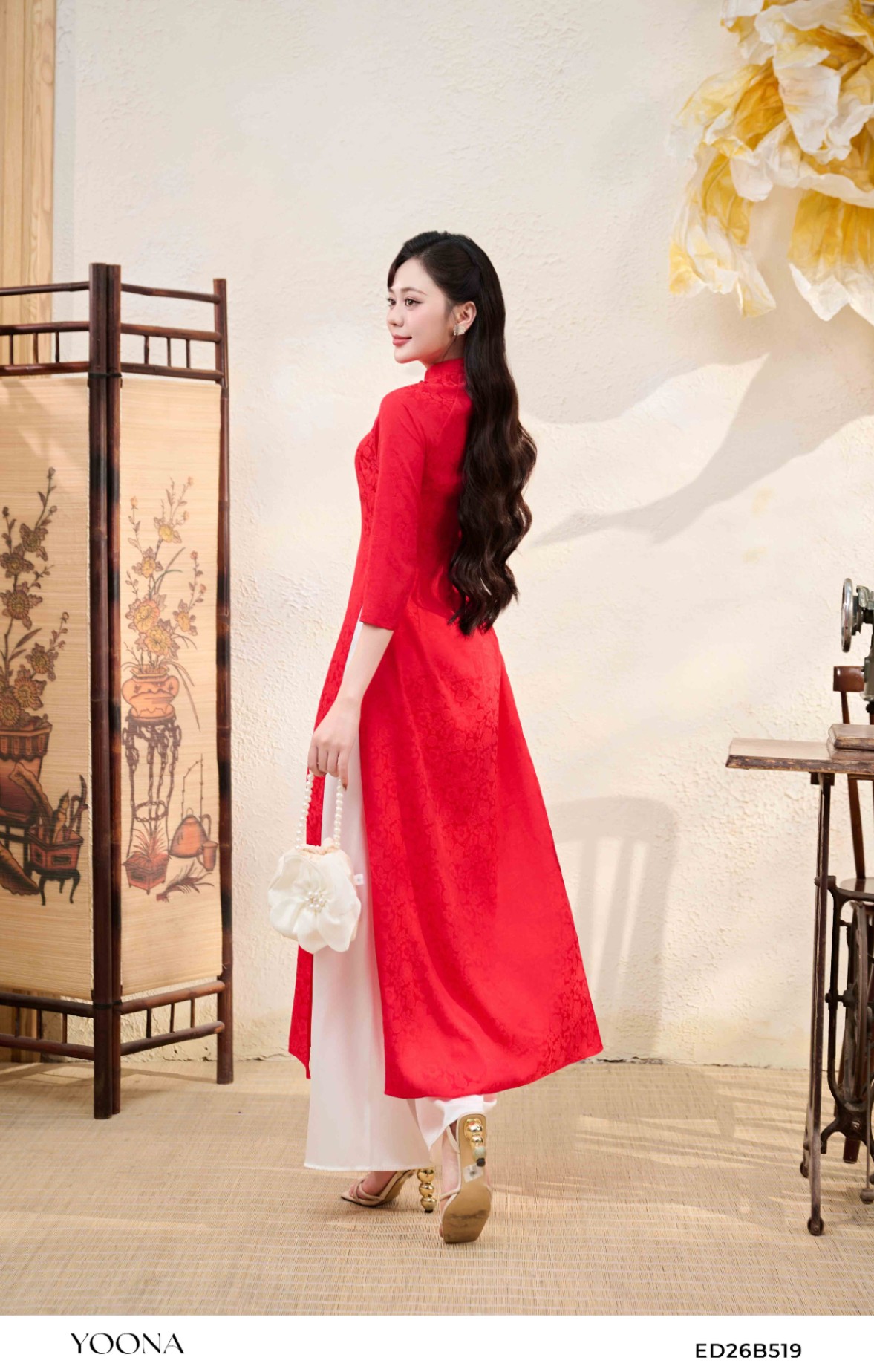 ED26B519 - Sét bộ áo dài lụa hoa