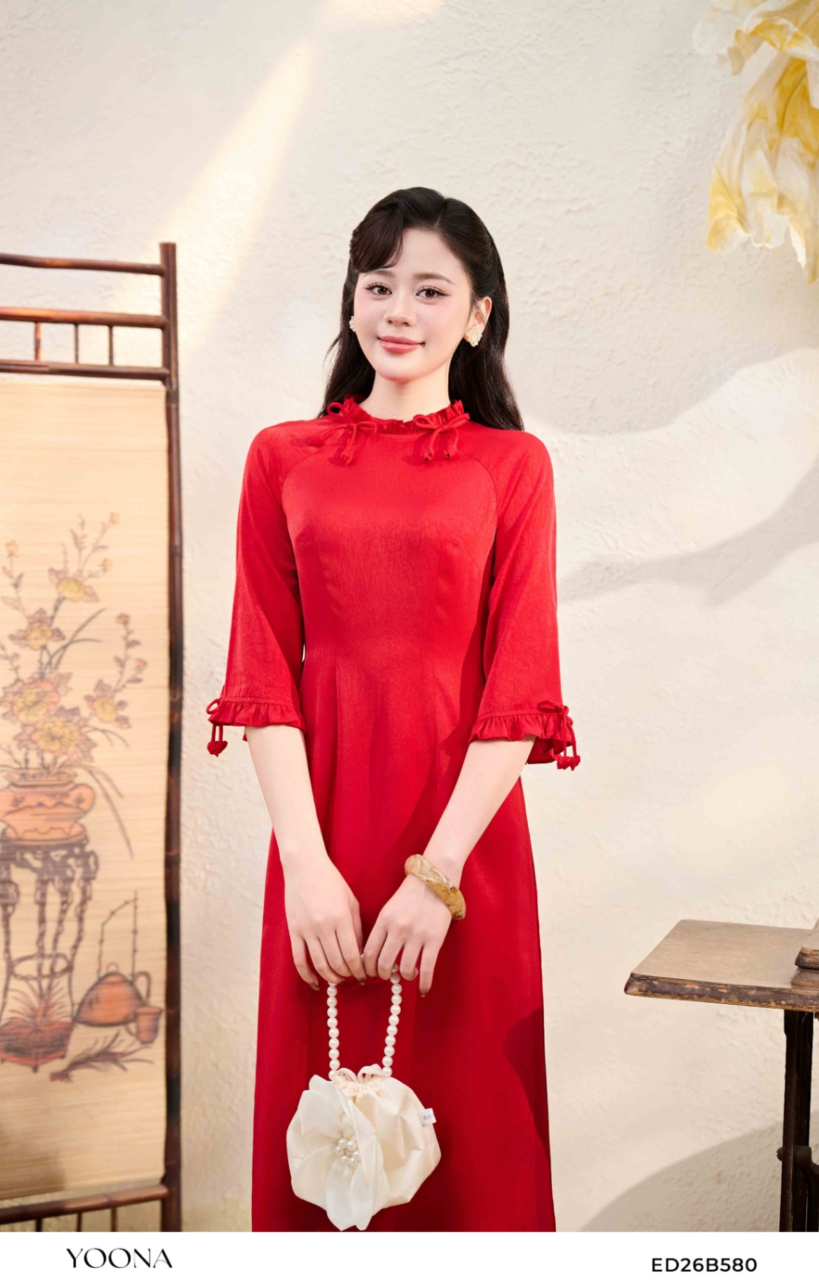 ED26B580 - Sét bộ lụa dập họa tiết
